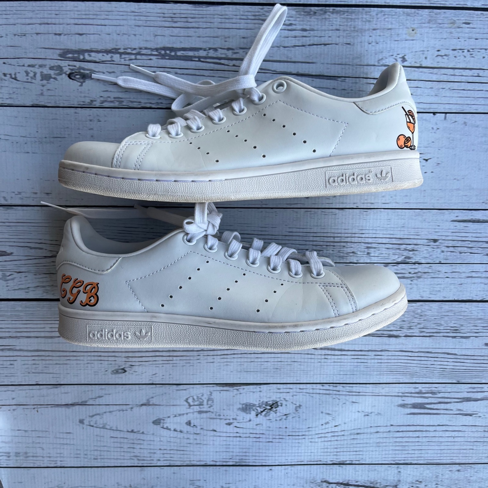 Adidas Stan Smith Womens White Sneakers Orange Cocktail Graphic Low Top Shoes